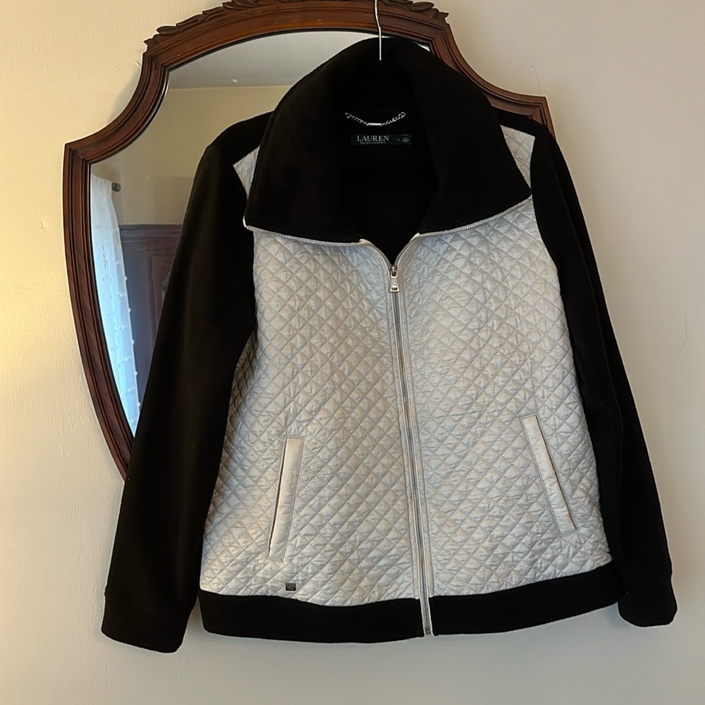 Lauren Ralph Lauren Women's Diamond Quilted Fleece Jacket Full Zip Large in EUC